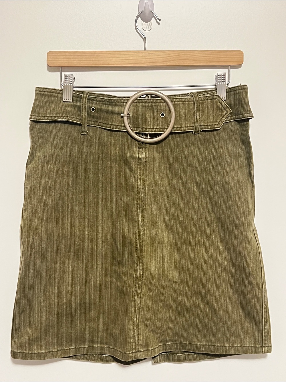 Vintage 90s SB Jeans Olive Green Utility Mini Skirt Size 5/6 Belted